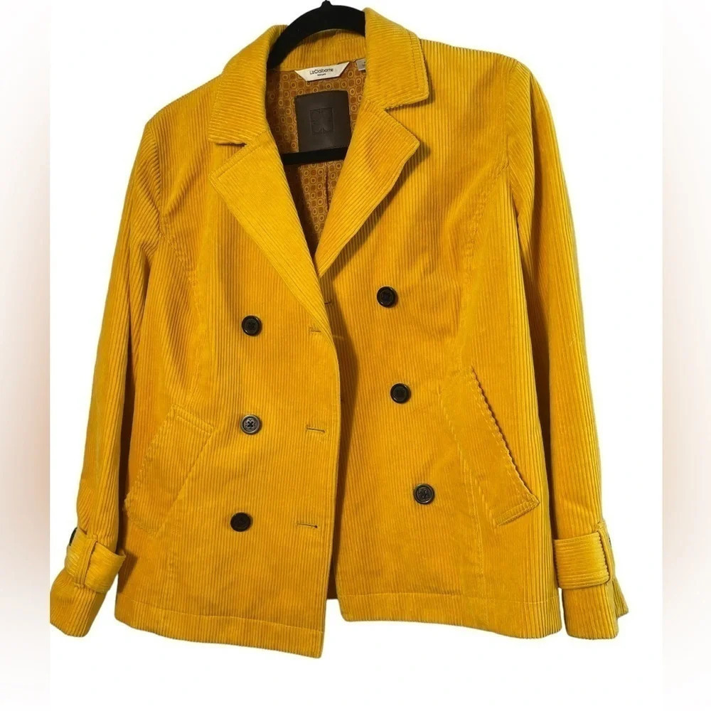 Liz Claiborne Yellow Corduroy Double Breasted Jacket Size Small - Picture 2 of 8